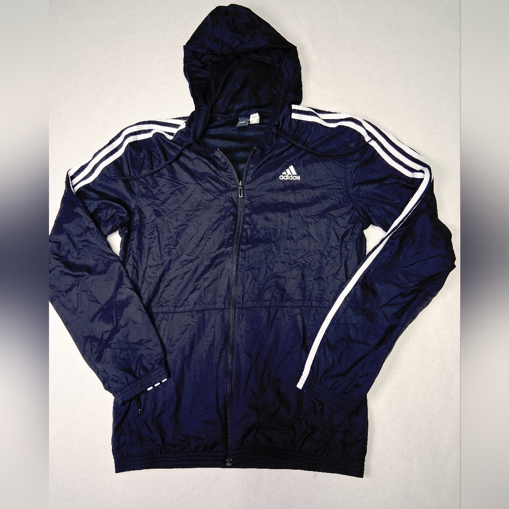 Adidas Men's Navy Windbreaker with White Accents